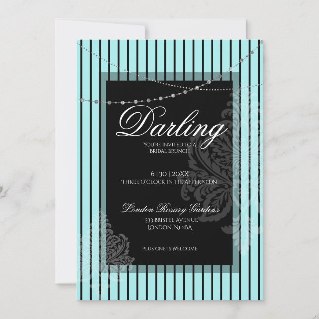  Bridal shower brunch with the bride teal black  Invitation (Front)