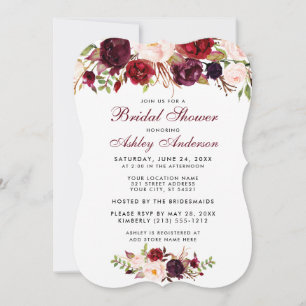 Bridal Shower Burgundy Floral Invitation BWR