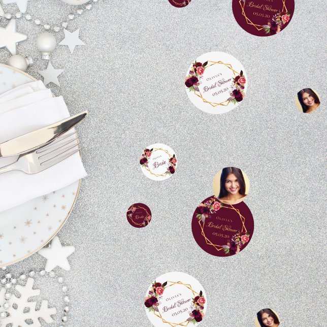 Bridal shower burgundy florals photo confetti (Creator Uploaded)