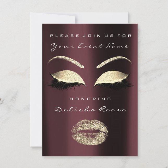 Bridal Shower Burgundy Maroon Gold Grey Glitter Invitation (Front)