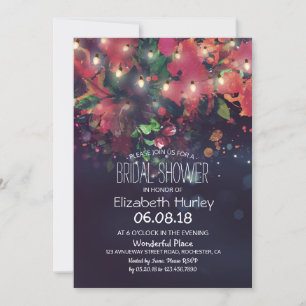 Bridal Shower Burgundy Red Floral Purple Lights Invitation