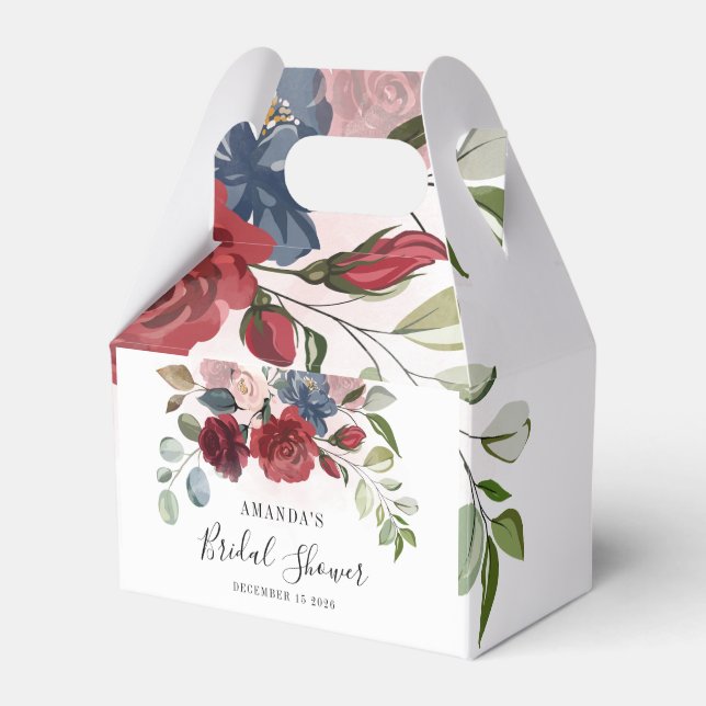 Bridal Shower Burgundy Rustic Floral Custom Favour Box (Front Side)