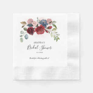 Bridal Shower Burgundy Rustic Floral Custom Paper Napkin