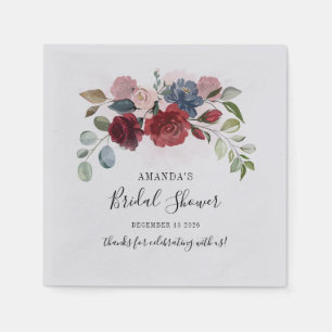Bridal Shower Burgundy Rustic Floral Custom Paper Napkin