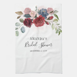 Bridal Shower Burgundy Rustic Floral Custom Tea Towel
