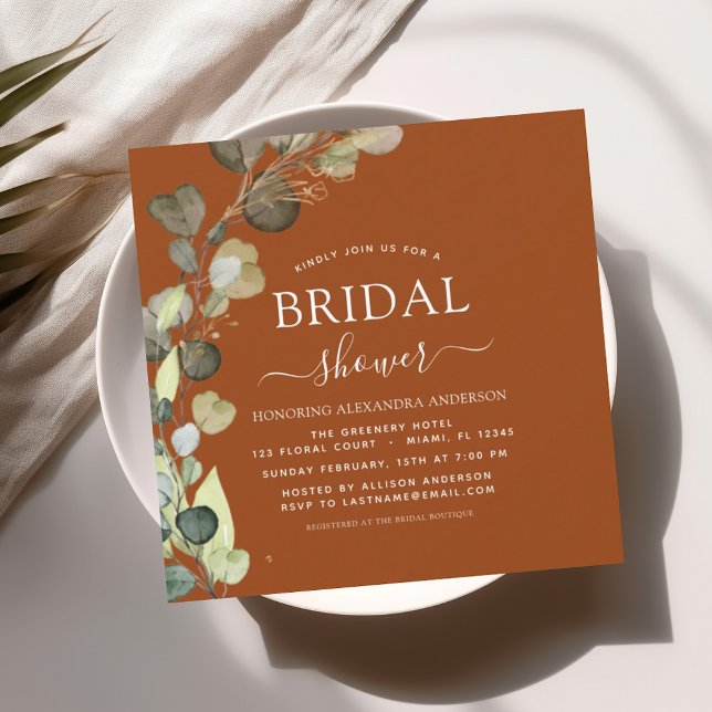 Bridal Shower Burnt Orange Greenery Eucalyptus Invitation (Creator Uploaded)