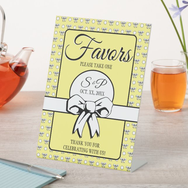 Bridal Shower Butter Yellow White Polka Dots Bows Pedestal Sign (In SItu)