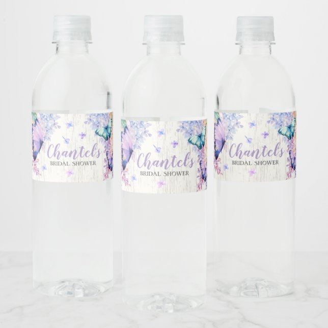 Bridal Shower Butterflies Water Bottle Label (Bottles)