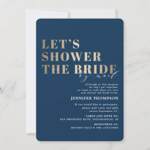 Bridal Shower By Mail Charcoal Navy & Gold  Invitation
