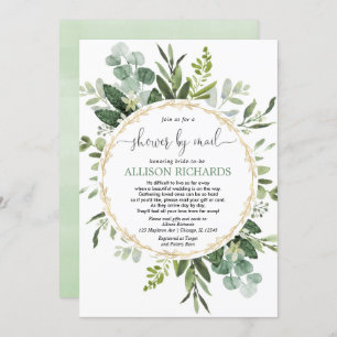 Bridal shower by mail greenery gold eucalyptus invitation