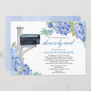 Bridal shower by mail navy blue white floral green invitation