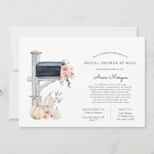 Bridal Shower by Mail Pink Pumpkin Mailbox Invitation (Front)