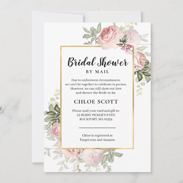 Bridal Shower by Mail Pink Rose Floral Invitation (Front)