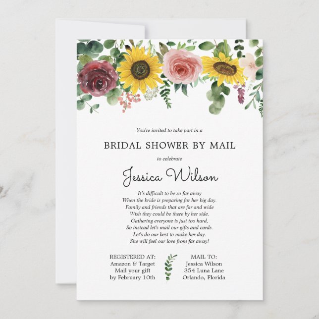 Bridal Shower by Mail Sunflower Rose Invitation (Front)
