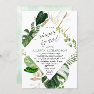 Bridal shower by mail tropical green gold invitation