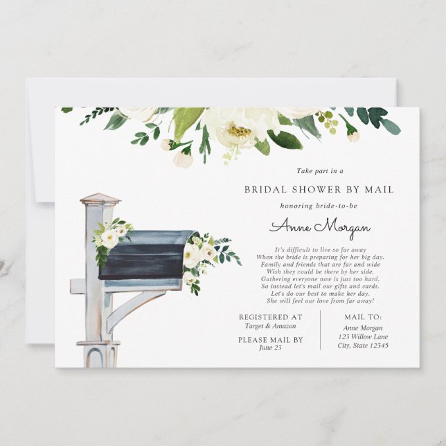 Bridal Shower by Mail White Flowers in Mailbox Invitation (Front)