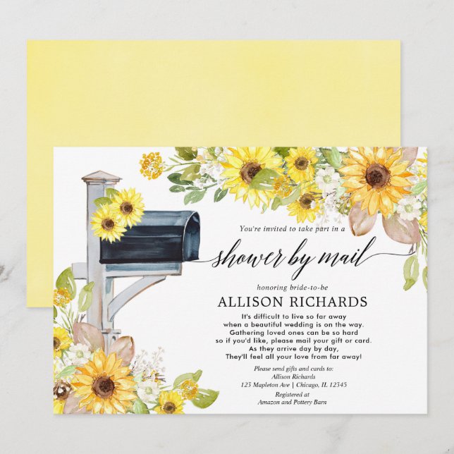 Bridal shower by mail yellow white sunflowers invitation (Front/Back)