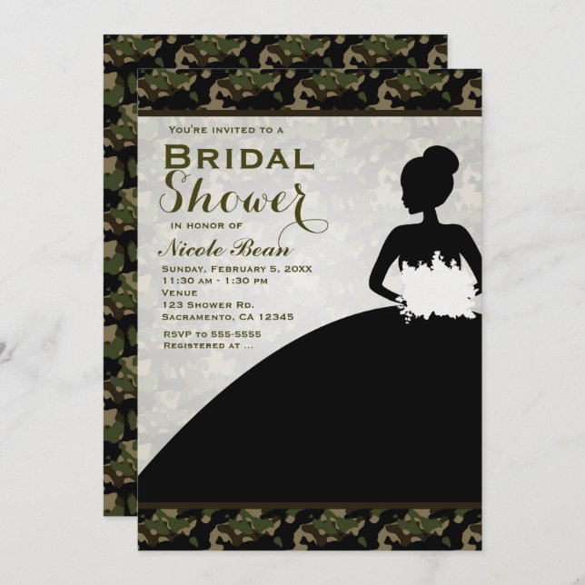 Bridal Shower Camoflague Bride Modern Invitations (Front/Back)