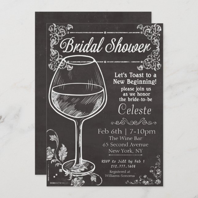 Bridal Shower Chalk Chalkboard Wine Invitation (Front/Back)