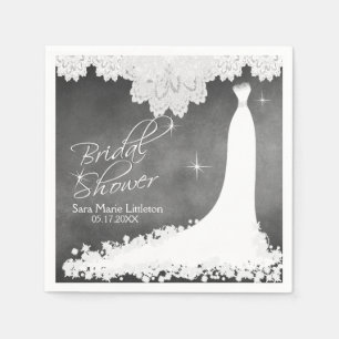 Bridal Shower Chalkboard with White Lace & Gown Napkin