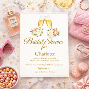 Bridal Shower Champagne and Roses Invitation