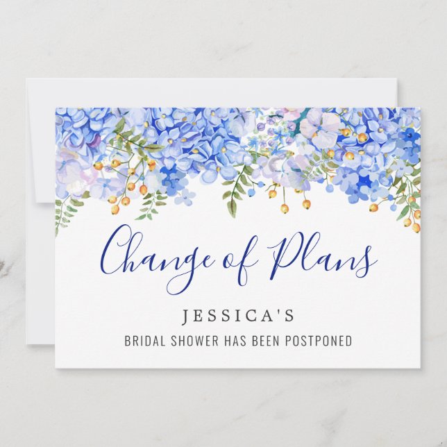 Bridal Shower Change of Plans Blue Hydrangeas Invitation (Front)
