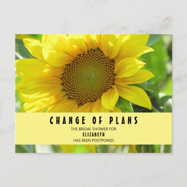 Bridal Shower Change of Plans Sunflower Postcard (Front)