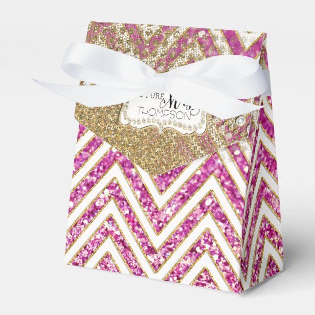 Bridal Shower Chevron Striped Jewel Glitter Favour Favour Box (Front Side)