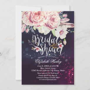 Bridal Shower Chic Watercolor Boho Floral Feather Invitation