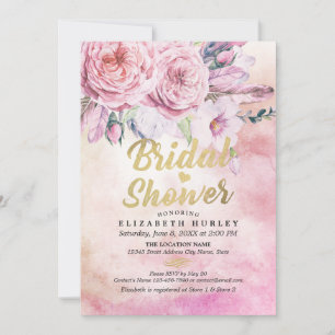 Bridal Shower Chic Watercolor Boho Floral Feathers Invitation