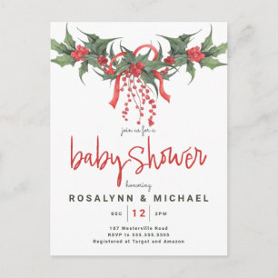 BRIDAL SHOWER   Christmas Holiday Holly Floral Postcard