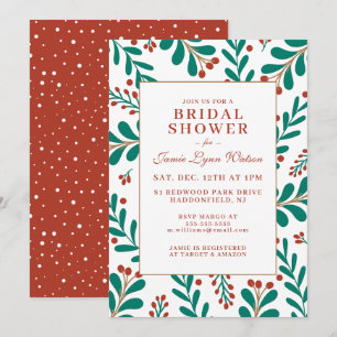 BRIDAL SHOWER   Christmas Mistletoe & Holly Invitation