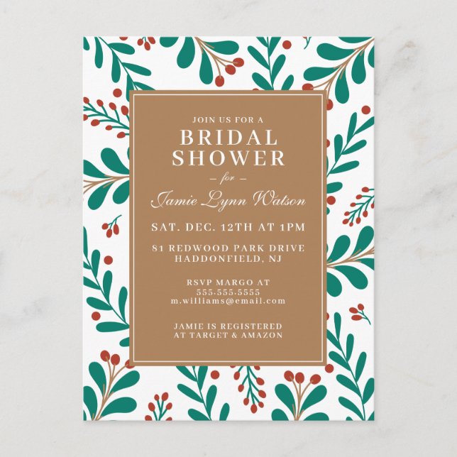 BRIDAL SHOWER | Christmas Mistletoe & Holly Postcard (Front)
