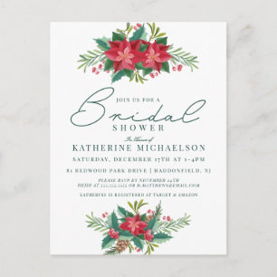 BRIDAL SHOWER   Christmas Pastel Poinsettia Floral Postcard
