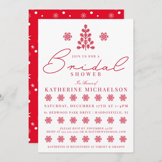 BRIDAL SHOWER | Christmas Tree Snowflakes Invitation (Front/Back)