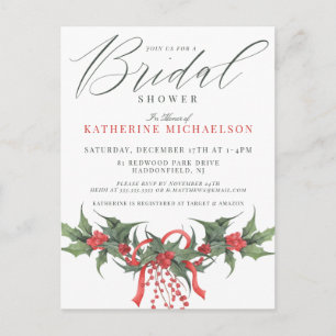 BRIDAL SHOWER   Christmas Watercolor Floral Postcard