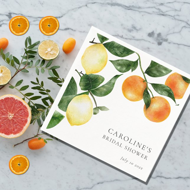 Bridal Shower Citrus Fruit Watercolor Greenery Napkin (Creator Uploaded)