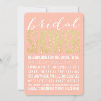 Bridal Shower Coral Gold Glitter Typography Invitation
