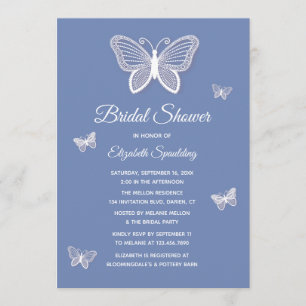 Bridal Shower Cornflower Blue & White Butterflies Invitation
