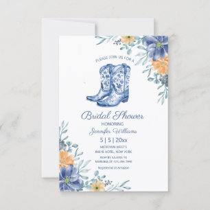 bridal shower cowgirl boots flowers western  invitation