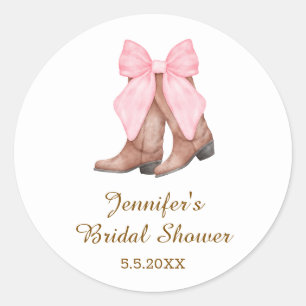 bridal shower cowgirl boots with bow western  classic round sticker