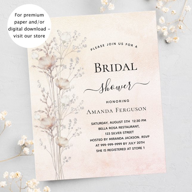 Bridal shower cream wildflowers budget invitation flyer (Creator Uploaded)