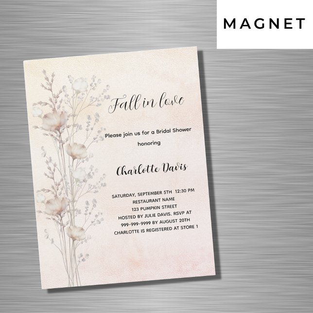 Bridal Shower cream wildflowers fall love luxury Magnetic Invitation (Creator Uploaded)