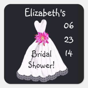 Bridal Shower Custom Name Date Wedding Dress Square Sticker