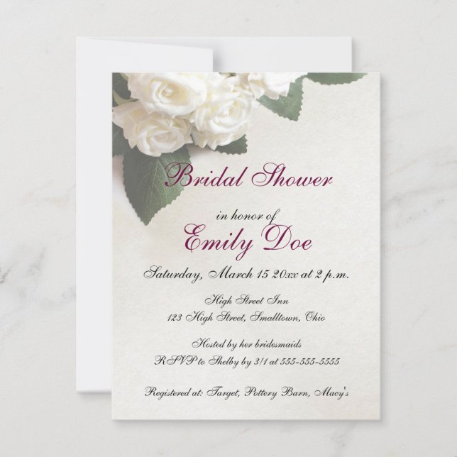 Bridal Shower Customise White Roses Invitation (Front)