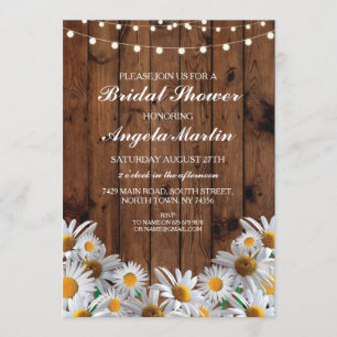 Bridal Shower Daisy Wood Rustic Floral Invite