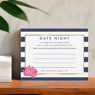 Bridal Shower Date Night Cards   Navy Stripe Peony