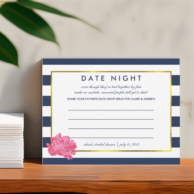 Bridal Shower Date Night Cards | Navy Stripe Peony (Creator Uploaded)