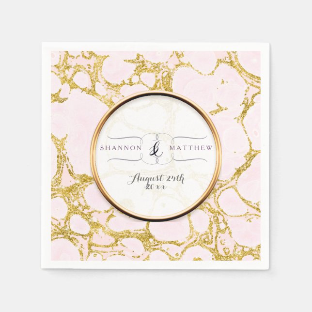 Bridal Shower Decor Rose Gold Marble Faux Glitter Napkin (Front)
