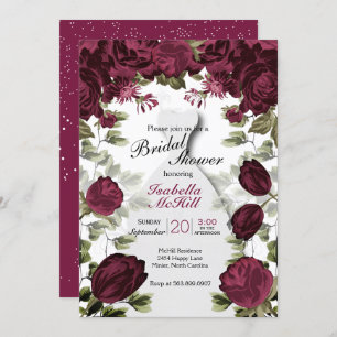 Bridal Shower - Deep Red WIne Botanical Flowers Invitation